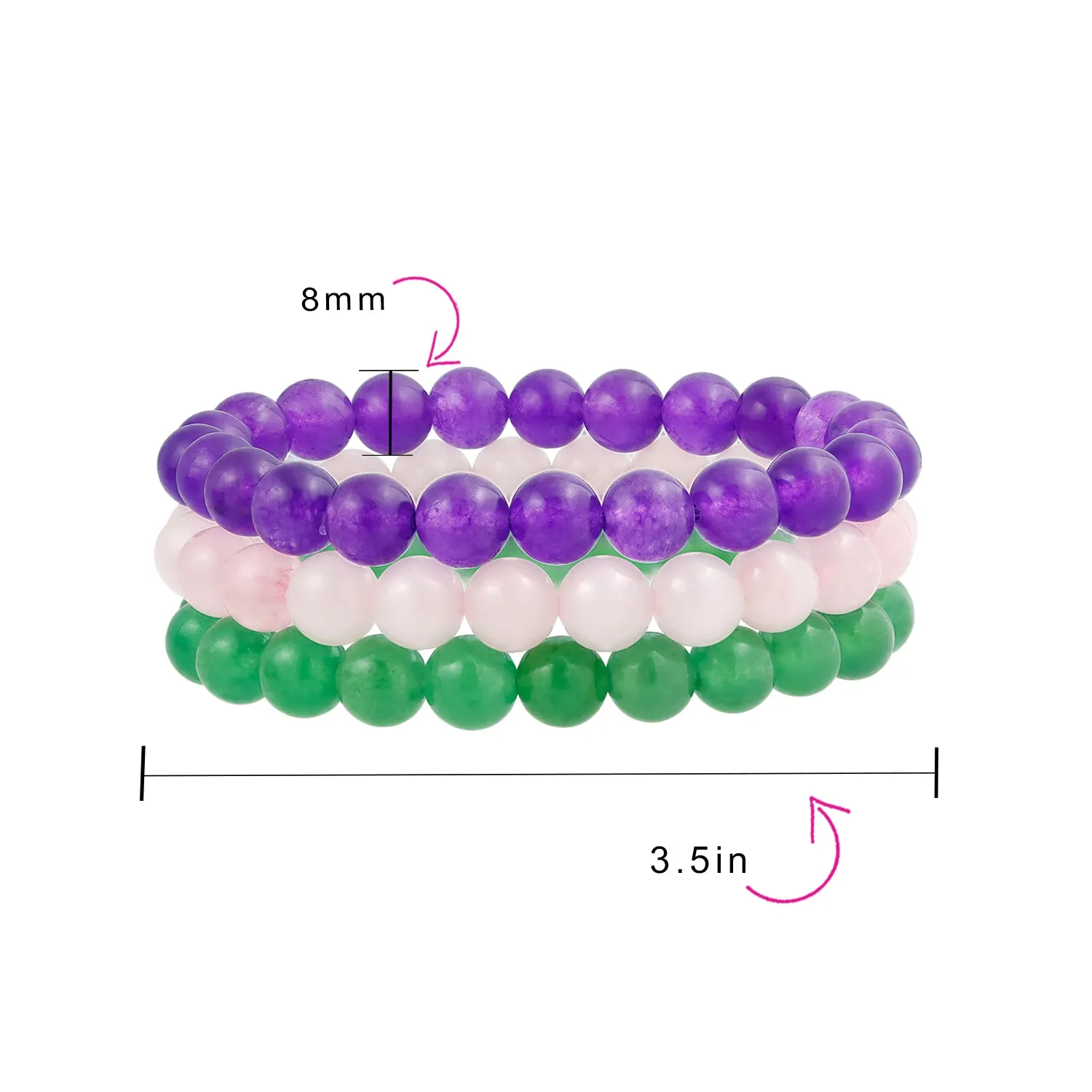 Unisex Stackable Gemstone 8MM Stretch Bracelet Set of 3 for Men and Women