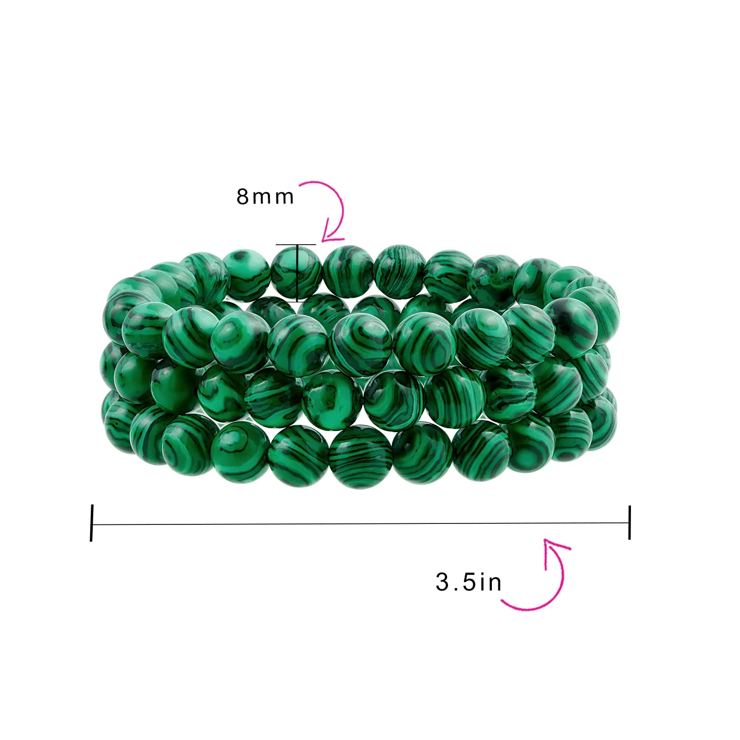 Unisex Stackable Gemstone 8MM Stretch Bracelet Set of 3 for Men and Women