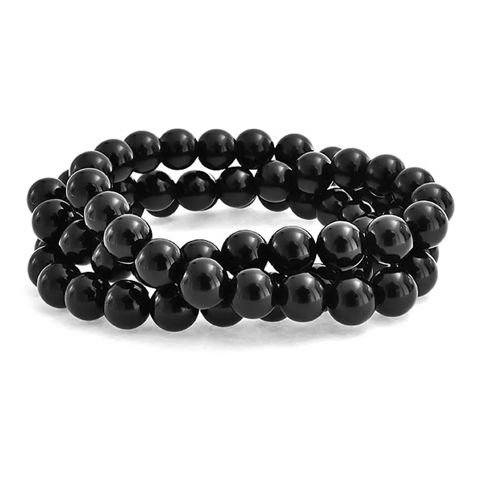 Unisex Stackable Gemstone 8MM Stretch Bracelet Set of 3 for Men and Women