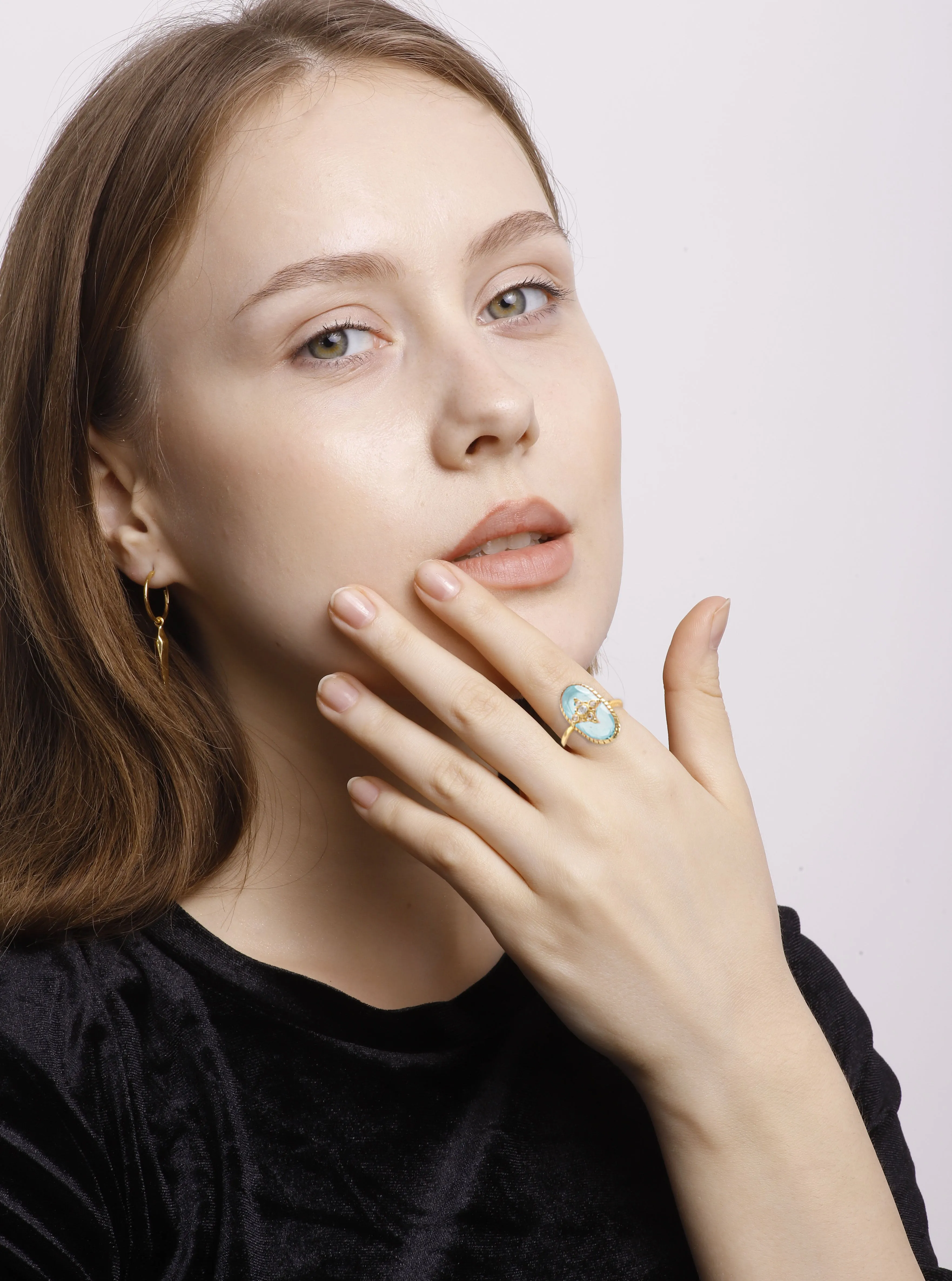 Vama | Rida Ring | Metal-Sterling Silver | Stone-Aqua Chalcedony | Finish-Shiny