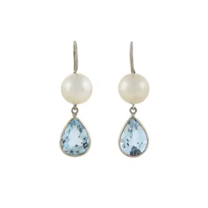 Vintage 14kt Teardrop Aquamarine   8mm Pearl Earrings