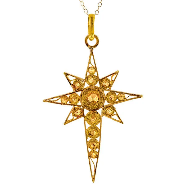 Vintage Filigree Starburst Cross Pendant Necklace