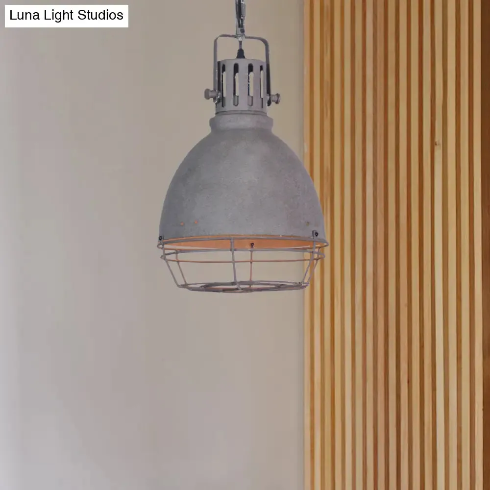 Wrought Iron Pendant Lighting with Bell/Dome Shade - Industrial 1 Light Hanging Lamp in Grey