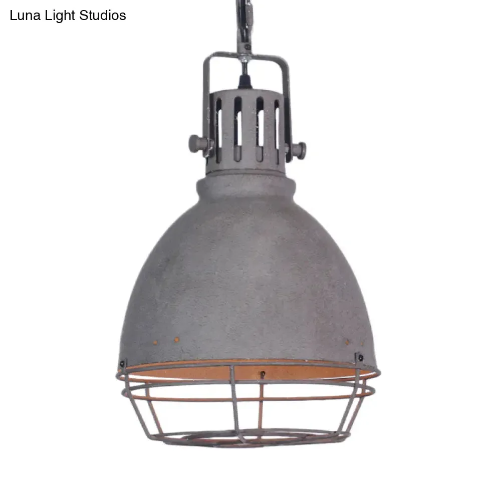 Wrought Iron Pendant Lighting with Bell/Dome Shade - Industrial 1 Light Hanging Lamp in Grey