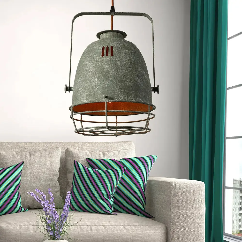 Wrought Iron Pendant Lighting with Bell/Dome Shade - Industrial 1 Light Hanging Lamp in Grey