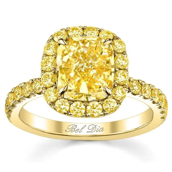 Yellow Gold Canary Diamond Halo Engagement Ring Setting