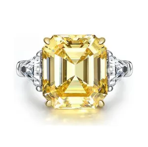 Yellow Sapphire Asscher Cut Three Stone Engagement Ring